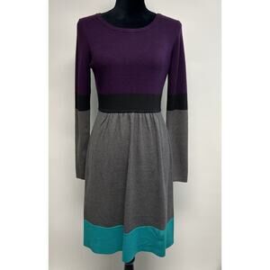 Eliza J Fit & Flare Small Sweater Dress Stretch Ribbed Color Block Preppy Career